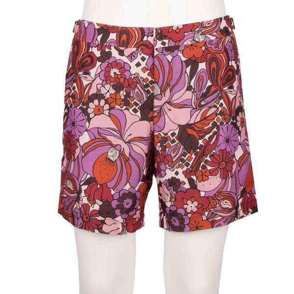 Erweiterbare Badeshorts / Badehose mit Blumen Print, Logo, Innenslip und Taschen von DOLCE & GABBANA Beachwear