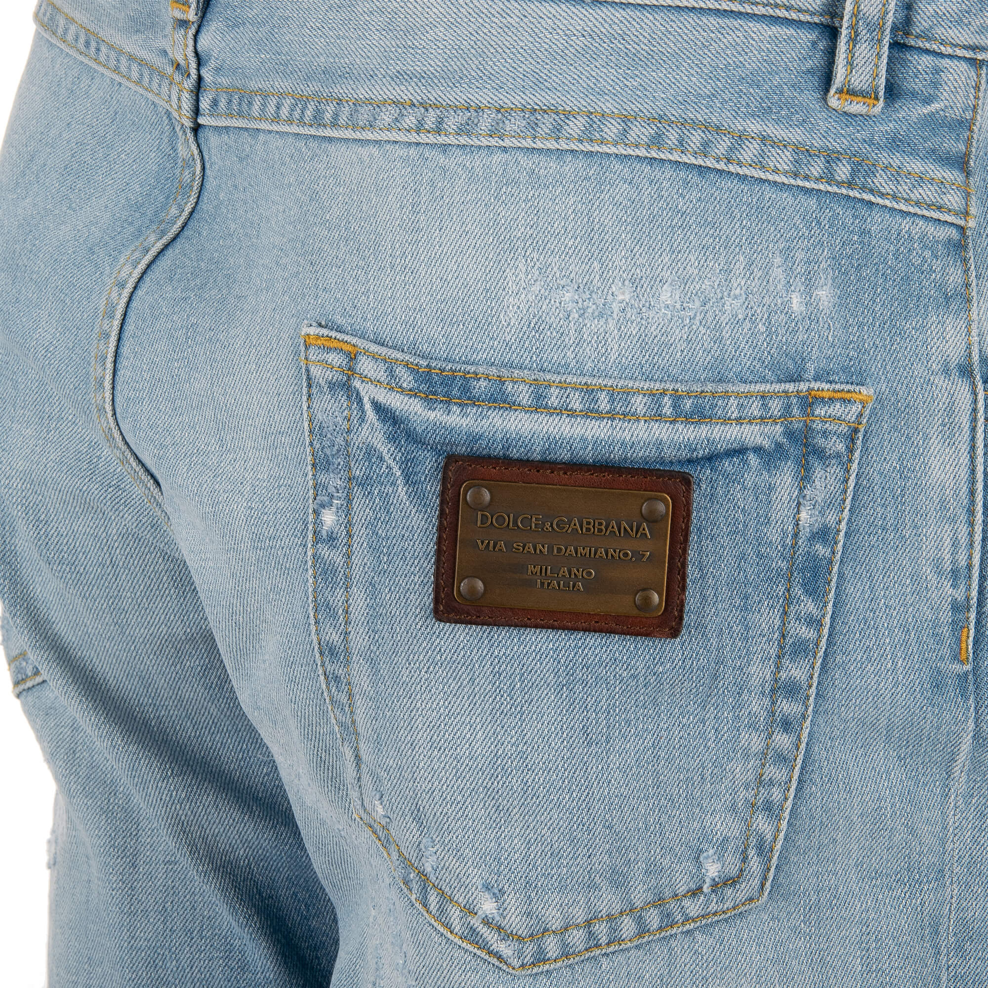 Dolce & Gabbana Distressed Jeans with Logo Plate Light Blue | FASHION ROOMS