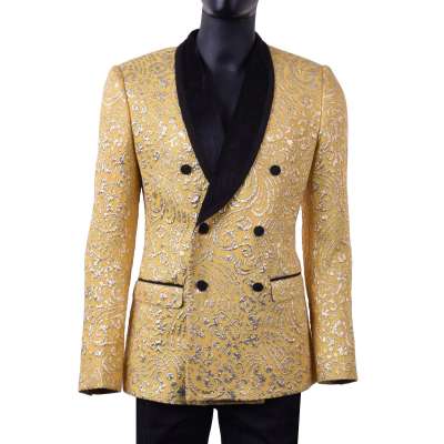 Double-Breasted Jacquard Blazer Yellow