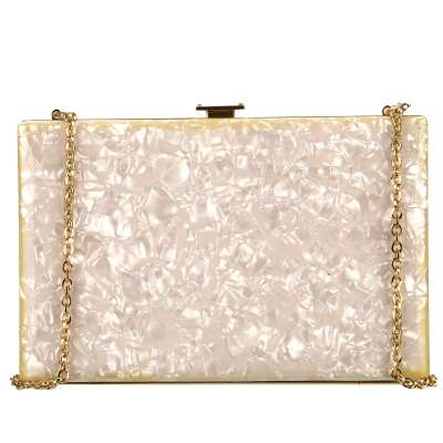 Mother of Pearl PVC Clutch Wallet Bag with Chain Strap White