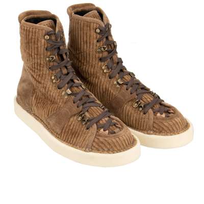 High-Top Cord Sneaker Boots Brown