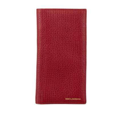 Large Palmellato Leather Wallet with Pockets and Logo Texture Red