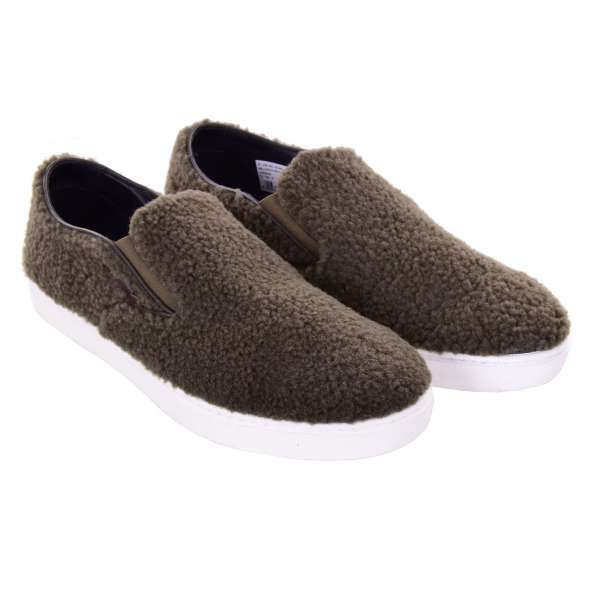 Sheep Fur Slip-On Sneaker LONDON with Logo Plaque by DOLCE & GABBANA Black Label