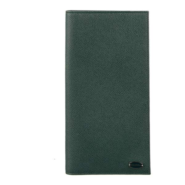 Large dauphine leather bifold document holder / wallet with many pockets and slots and DG logo plate in green by DOLCE & GABBANA