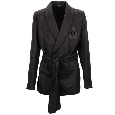 Floral Seide Jacquard Mantel Blazer mit DG Krone Stickerei Schwarz 48 38 M