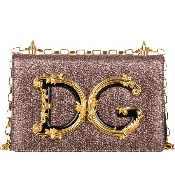 Clutch / Crossbody Bag DG GIRLS made of soft lame fabric and nappa leather with a large enameled baroque style DG Logo and vintage chain strap by DOLCE & GABBANA