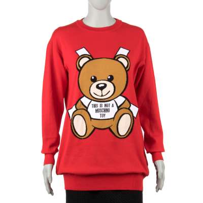 COUTURE Sweater Dress with Teddy Bear Print Red