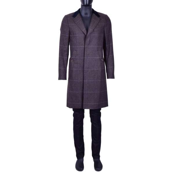 Checked Wool Coat with a velvet reverse and hidden button tape by DOLCE & GABBANA Black Line