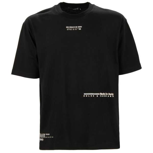 Cotton T-Shirt with DG Logo and light reflecting elements in black by DOLCE & GABBANA