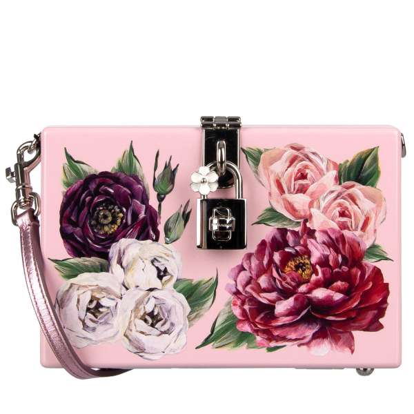 Abendtasche / Clutch DOLCE BOX mit Pfingstrosen Blumen Print, Schulterriemen und dekorativem Schloß mit Blume von DOLCE & GABBANA