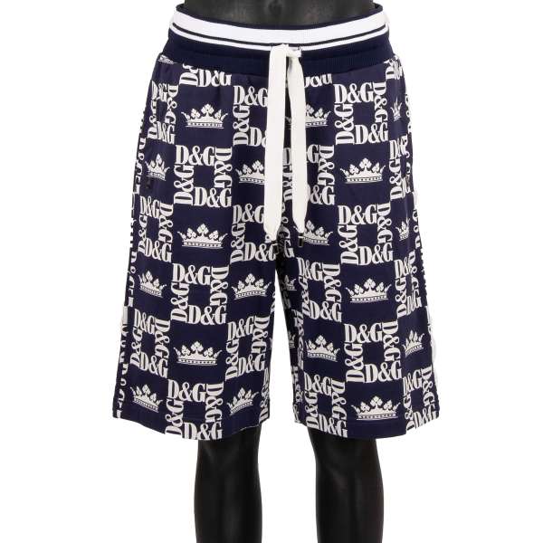 Cotton Sweatshorts with all-over logo crown print and zip pockets by DOLCE & GABBANA