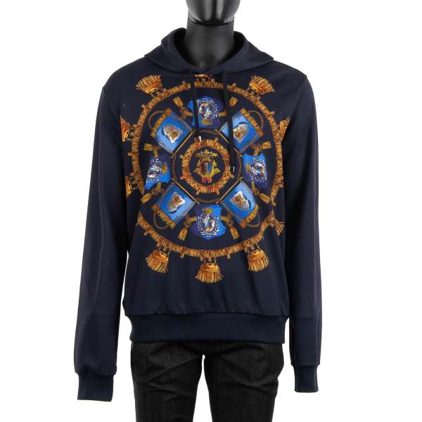 Hoody / Sweatshirt with Royal Heraldry print and hood in blue by DOLCE & GABBANA Black Line