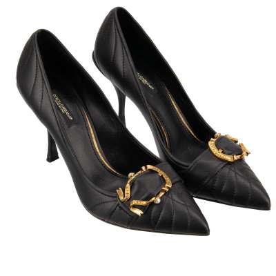 Leather Pearl Devotion Buckle Pumps LORI Black Gold 39.5