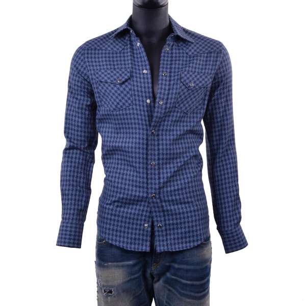 Men's Long Sleeve Snap Front Western Style checked Shirt by DOLCE & GABBANA Black Label - SICILIA Line