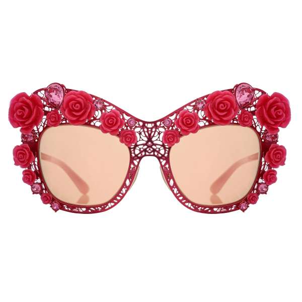 Limited Edition Filigrane Sonnenbrille DG 2160 mit Rosen und Kristallen in pink von DOLCE & GABBANA
