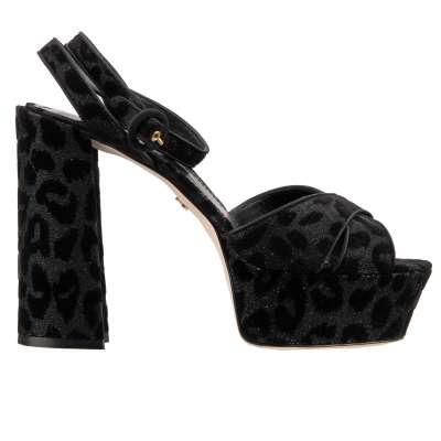 Leopard Glitter Plateau Pumps Sandals KEIRA Black