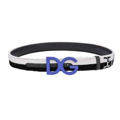 DG Logo Metal Buckle Velvet Leather Belt Black Blue 90 36
