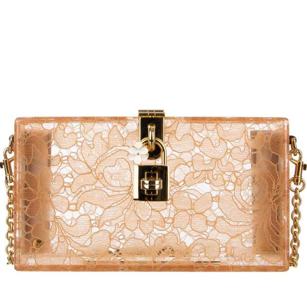 Plexiglass clutch / evening bag DOLCE BOX from Rainbow collection with Taormina lace insert and decorative padlock by DOLCE & GABBANA