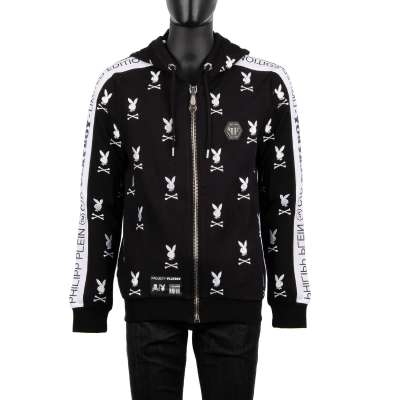 Hooded Jacket with Embroidery and Logo Black White 2XL