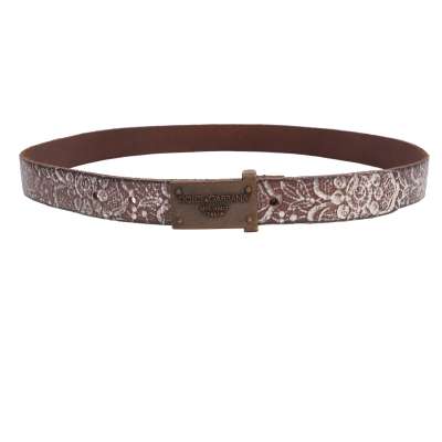 DG Logo Metall Schnalle Floral Leder Gürtel Braun 95 38