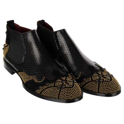 Perlen Schlangenleder Stiefeletten Boots Schuhe NAPLES Schwarz 44 UK 10 US 11