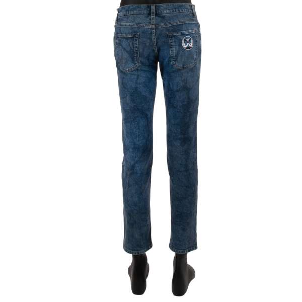 Gio Ponti Design 5-pockets Jeans SKINNY with DG Logo embroidered patch on the back in blue by DOLCE & GABBANA
