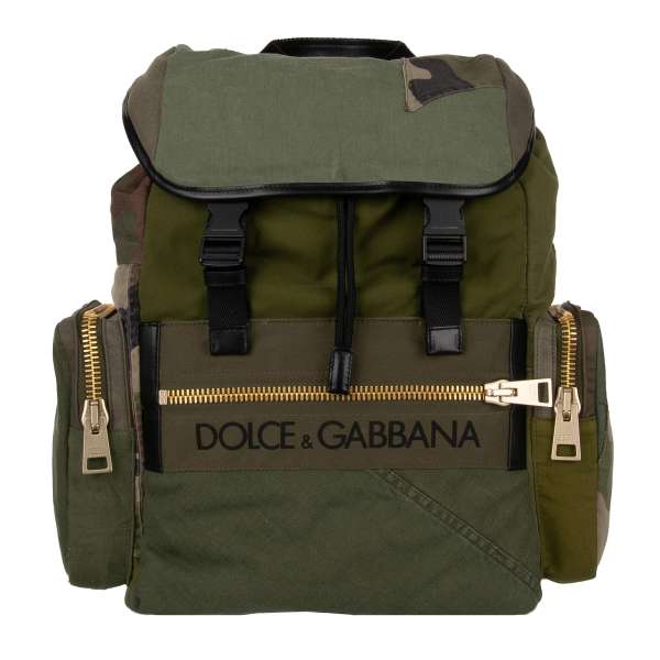Rucksack aus Canvas im Military Stil mit Taschen und besticktem Logo von DOLCE & GABBANA