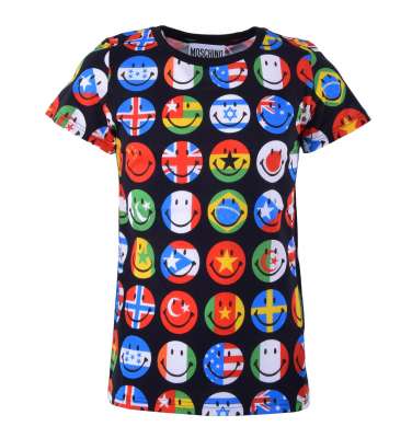 COUTURE Cotton T-Shirt with Flags Print Black