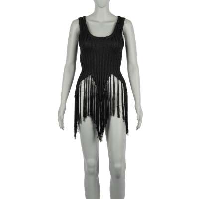 COUTURE Long Tank Top with Fringes Black