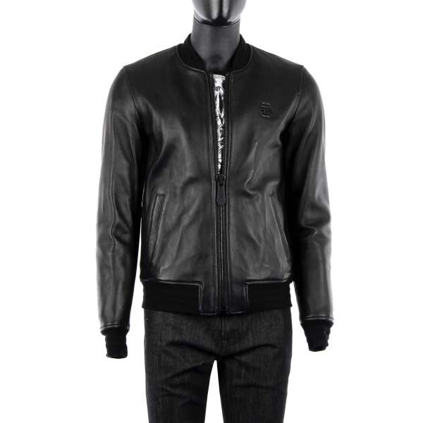 Lederjacke im Bomber-Stil mit Skull Bunny Stickerei aus Kristallen und Philipp Plein Playboy Logos von PHILIPP PLEIN x PLAYBOY