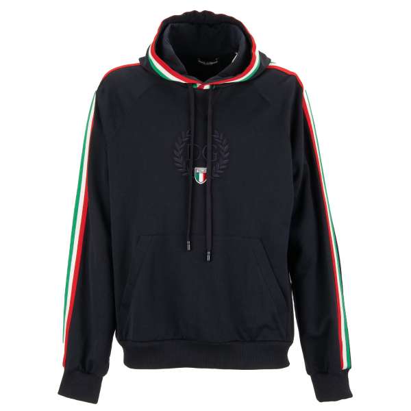 Cotton hooded sweater / hoodie with embroidered DG Logo, pockets and Italy flag details by DOLCE & GABBANA