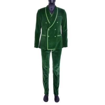 Double Breasted Velvet Suit Green