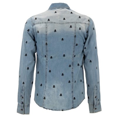 Philipp Plein Skull Embroidery Denim Jeans MARLON Shirt Blue Philipp Plein Skull Embroidery Denim Jeans MARLON Shirt Blue