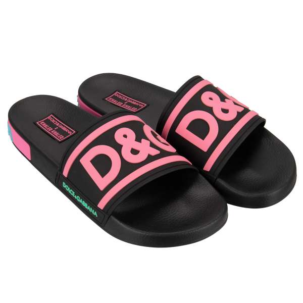 Slides Sandalen mit D&G Logo vorne und mit Logo Einsätzen an der Sohle von DOLCE & GABBANA - DOLCE & GABBANA x DJ KHALED Limited Edition