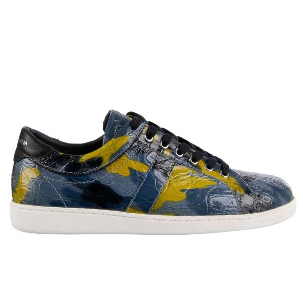 Classic crocodile leather (caiman) camouflage sneakers GUATEMALA with logo print by DOLCE & GABBANA