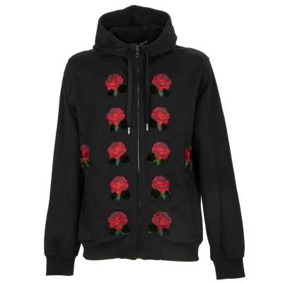 Rose Flower Hoodie Cotton Jacket Black 52 L