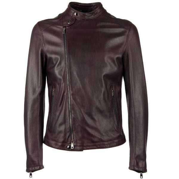 Biker style nappa lamb leather jacket with zip pockets and Logo by DOLCE & GABBANA