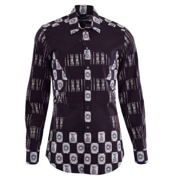 Armor printed patchwork cotton shirt with short collar and cuffs by DOLCE & GABBANA Black Label - GOLD Line