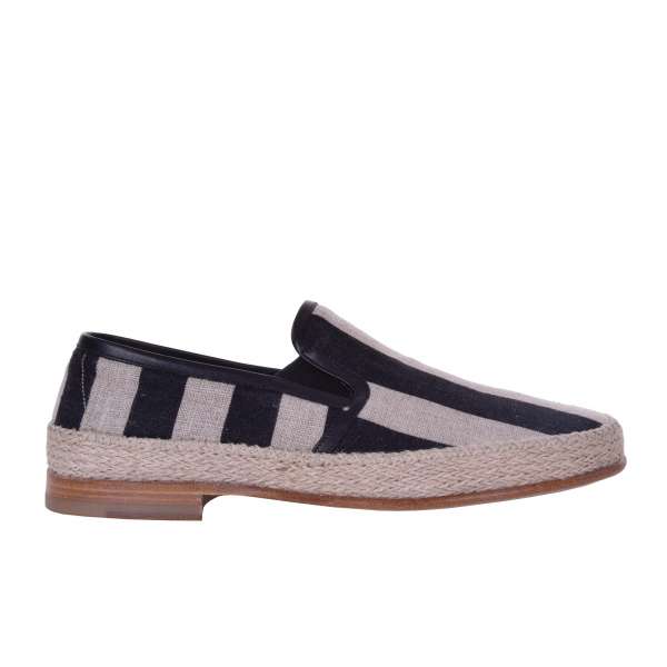 Striped linen canvas Espadrilles PIANOSA with leather details by DOLCE & GABBANA Black Label