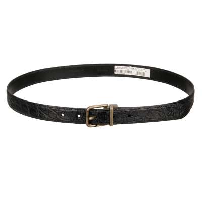 Metal Buckle Croco Leather Belt Black 90 36 85 34