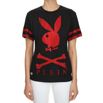 Playboy Crystal Bunny T-Shirt Black Red