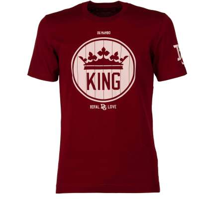 Printed Cotton T-Shirt with DG Royal King Amore Print Red