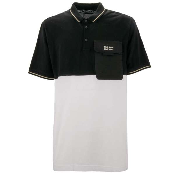 Cotton Polo Shirt with DG Logo and pocket in black and white by DOLCE & GABBANA