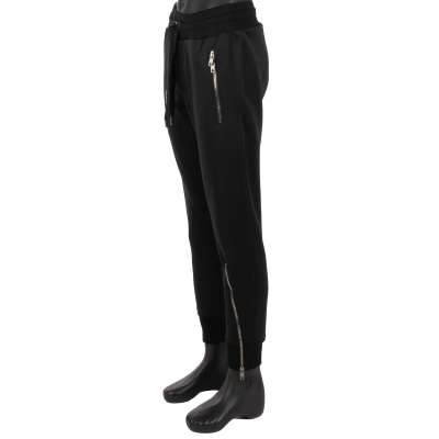 Jogging Track Pants with Zip Details, Pockets and Logo Black