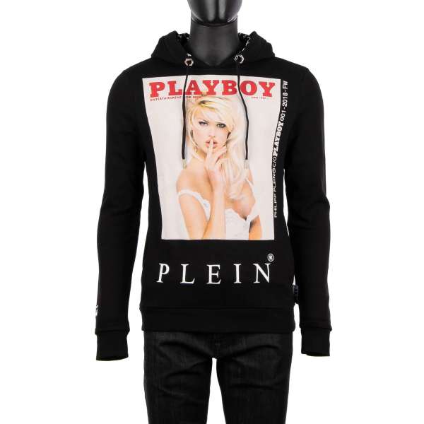 Hoody with a graphic print of a magazine cover of of Victoria Silvstedt at the front and Playboy Plein lettering at the back by PHILIPP PLEIN x PLAYBOY