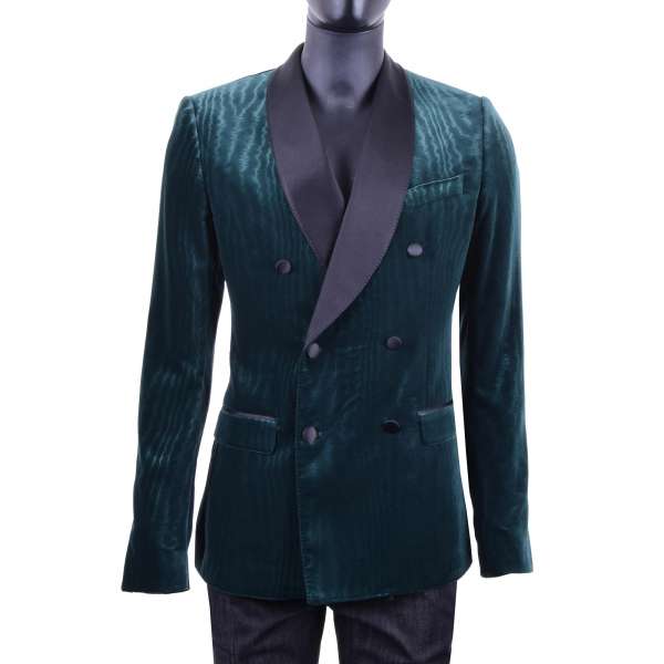 Double-Breasted Moiré Velvet Baroque Style Tuxedo Jacket with silk black contrast collar by DOLCE & GABBANA Black Label