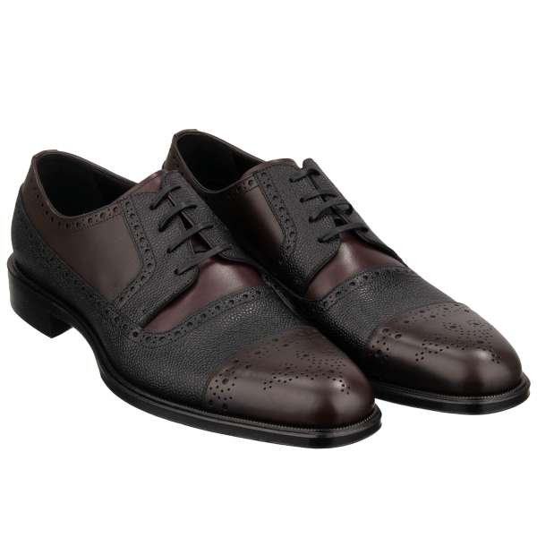 Klassische Leder Derby Schuhe SIENA mit dekorativen Elementen in Schwarz und Braun von DOLCE & GABBANA