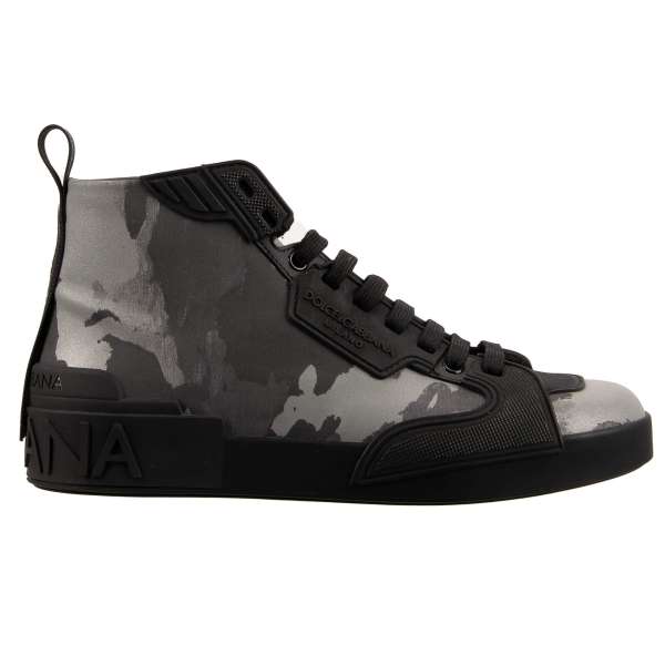 Light Reflection High-Top Sneaker ALTA with DG logo in gray and black by DOLCE & GABBANA