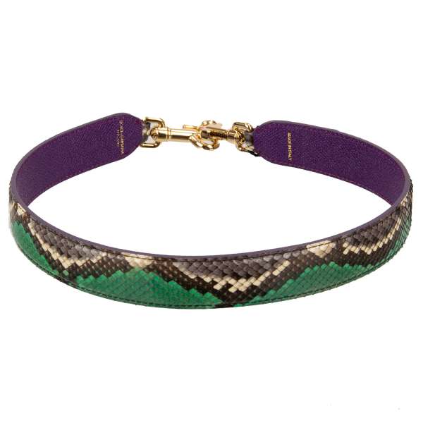 Dauphine and snake leather bag Strap / Handle in green, purple and gold by DOLCE & GABBANA