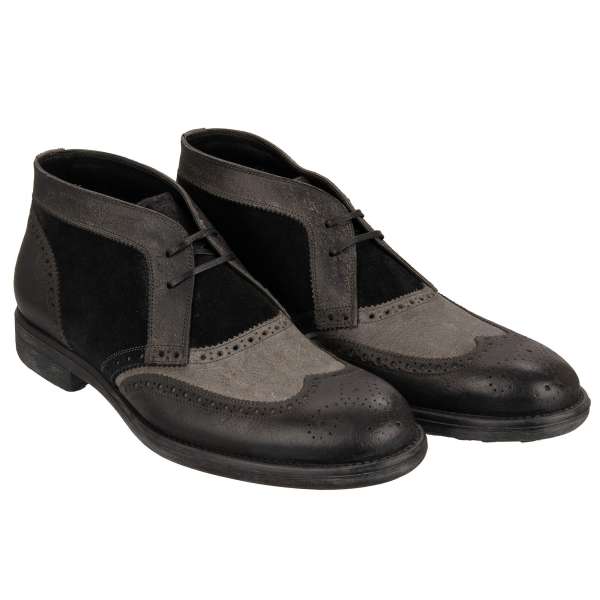 Classic Leather Boots with lace closure in black and gray by DOLCE & GABBANA 